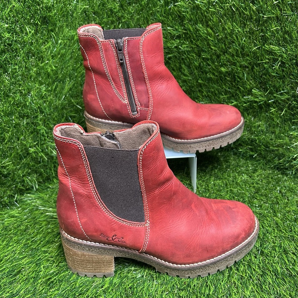 Bos. & Co Red Leather Lug Sole Chelsea Boots / SZ 36 or US 5.5‎